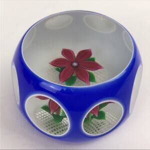 Perthshire Miniature Overlay 1979C Lampwork Flower Faceted Paperweight Box & COA